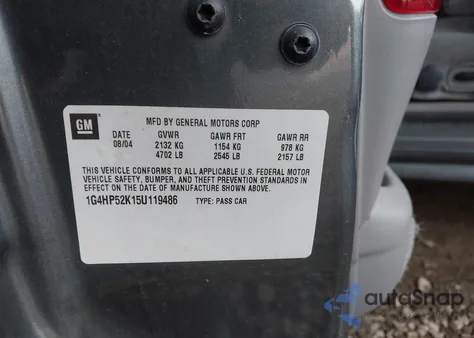 2005 Buick Lesabre Custom z USA, uszkodzony, nr VIN 1G4HP52K15U119486